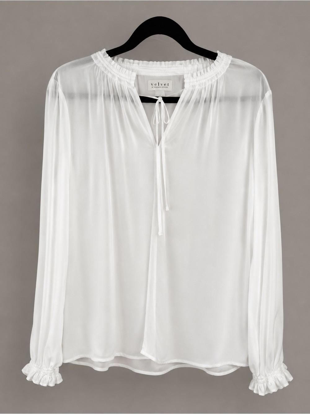 Velvet by Graham & Spencer NWT White Ruffle Split Neck Peasant Blouse M